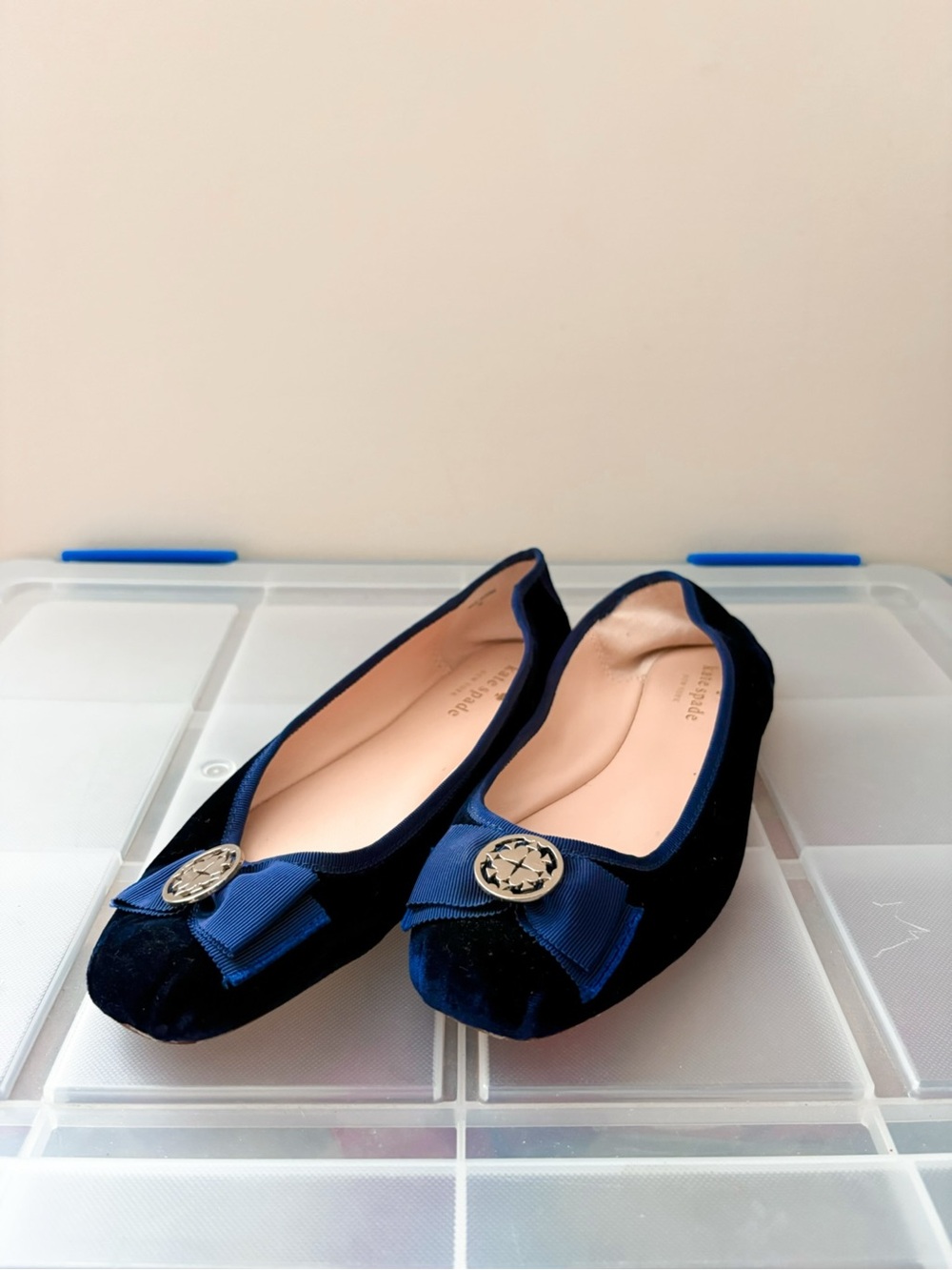 Kate Spade Navy Blue Velvet Bow Ballet Flats